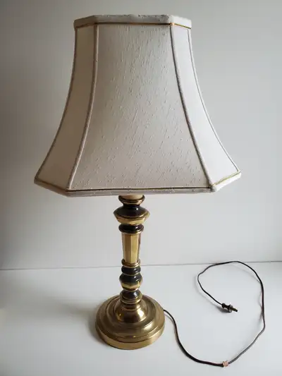 Vintage Classic Brass Table Lamp w/Cream Shade, View more