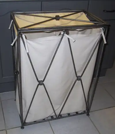 SOLID WROUGHT IRON HAMPER WITH HINGED LID, View more