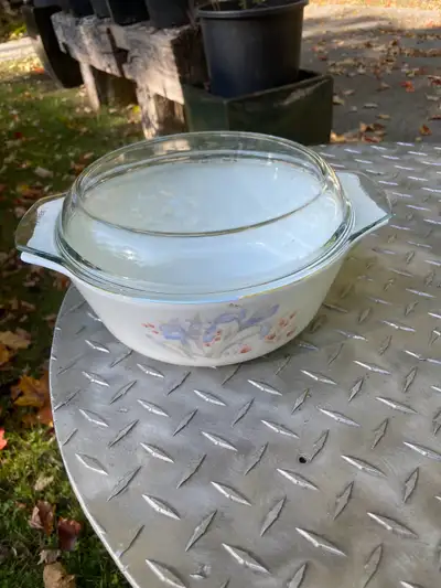 vintage Pyrex casserole dish Blue Iris pattern , View more