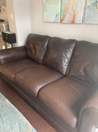Brown leather couch and Chair