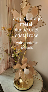 Lampe vintage lotus cristal rose et plaqué or voir photos détail