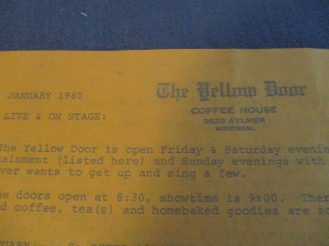 YELLOW DOOR COFFEE HOUSE-MTL. FOLKLORE CENTER-1980 PROGRAM-RARE! dans Art et objets de collection  à Laval/Rive Nord - Image 2