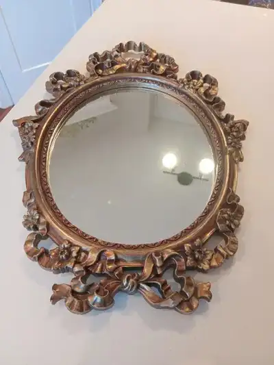 Vintage Ornate Gold Oval Bow and Floral Mirror Hollywood Regency, View more