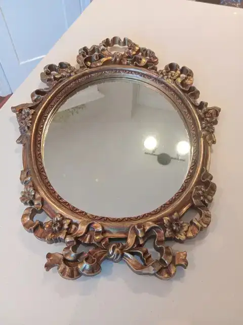 Vintage Ornate Gold Oval Bow and Floral Mirror Hollywood Regency in Home Décor & Accents in Calgary - Image 2