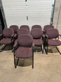 Reception chairs with arm, burgundy, cloth/metal, sled bottoms