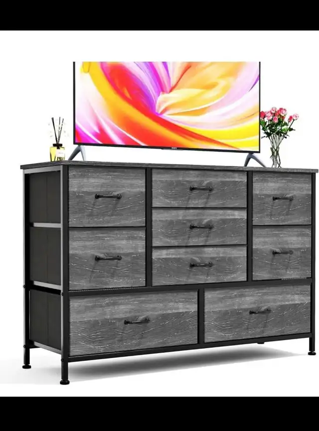 Flrrtenv Tall 9 Drawers Dresser Storage with Wood Top, TV Stand, in Dressers & Wardrobes in Hamilton - Image 2
