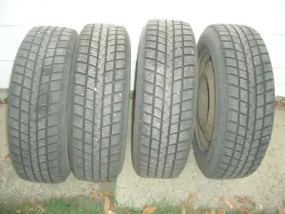 Set of 4 Goodyear Winter Command 91T, 195/65R 15 winter tires on steel rims. 5 hole, 2 3/4" center d...