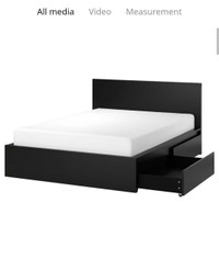 Ikea Queen Size Malm Bed Frame with Under Bed Storage - Black