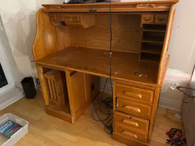 Solid Oak Roll Top Desk, View more