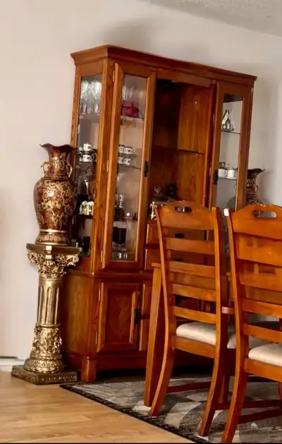 Dining Table, 4 chairs and hutch, View more