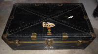 Vintage AR Military Black Leather Steamer TRUNK