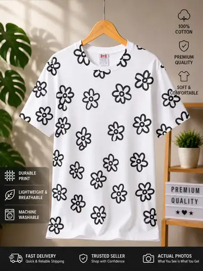 Floral Print Cotton T-Shirt, View more