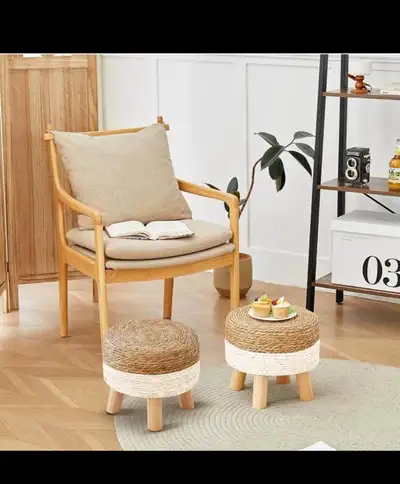 Round Ottoman NaturalSeagrass Footstool, Round Footstool with 4 , View more