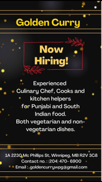 Hiring Chefs and kitchen helpers 
