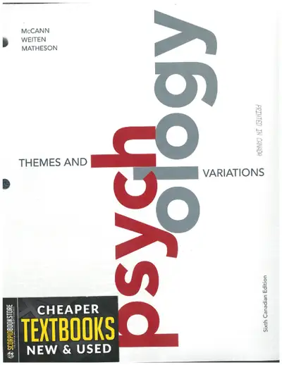 Psychology Themes & Variations 6th Canadian edition +12mMINDTAP by Weiten LOOSELEAF PKG 978177474777...