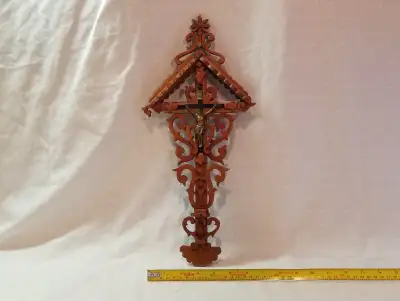 Jesus Christ on wood cross wall art religious decoration vintage, View more