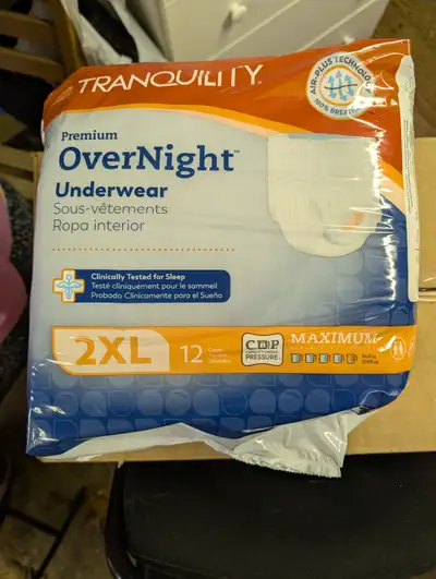 TRANQUILITY PREMIUM DISPOSABLE UNDERWEAR / BRIEFS 2XL. 12 COUNT BRAND NEW PACKAGES. I HAVE 24 PAKS A...