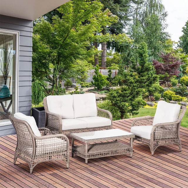 4 Pieces Luxury Wicker Patio Furniture Set with Thick Cushions in Patio & Garden Furniture in Markham / York Region