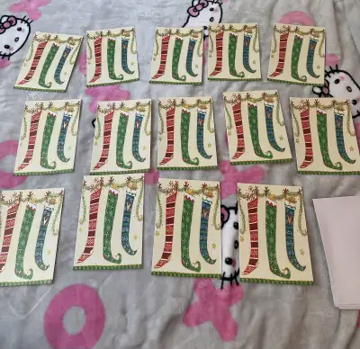 14 Christmas holiday stocking cards + envelopes, View more