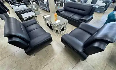 Black Leather Sofa Set, View more