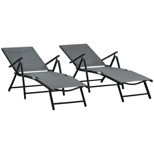Outdoor Set of 2 Lounge Chair, Folding Reclining Garden Sun Loun in Patio & Garden Furniture in Markham / York Region - Image 8