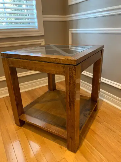 Coffee table 2x2 wood with glass top, View more