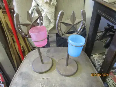CAST METAL CANDLE STAND WITH TEXAS STAR HORSESHOE $20. EA., View more