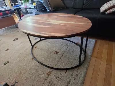 Oval Wood Coffee Table with Metal Base, View more