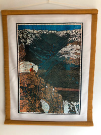 Vintage Batik Painting, Canadian Artist, R. Laing "Mountaineer"