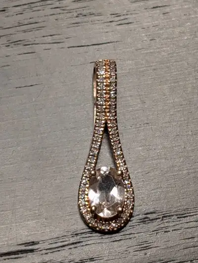 10K, ROSE GOLD PENDANT, LARGE MORGANITE STONE AND DIAMONDS, View more