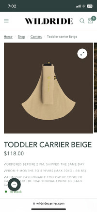 Wildride Toddler Carrier - Brand New