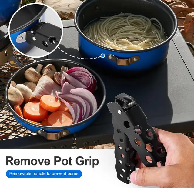 New 5pcs Camping Cookware Mess Kit with Removable Handle/Blue in BBQs & Outdoor Cooking in Calgary - Image 6