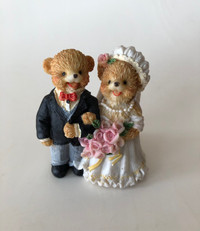 Vintage Happy Teddy Bears Wedding Topper Couple Cute Pink Roses