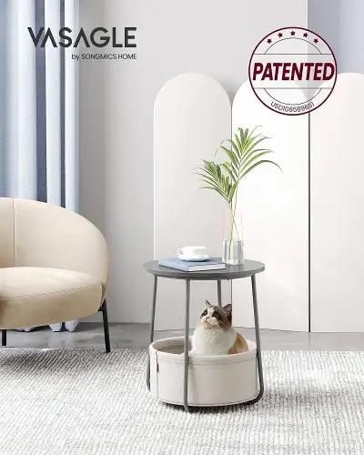 Small Round Side End Table, Modern Nightstand with Fabric Basket, View more