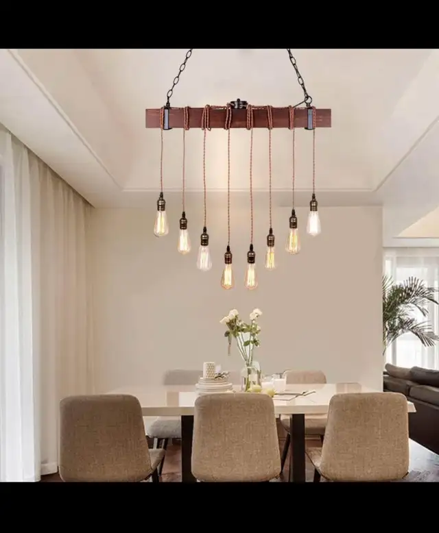 Rustic Black Wood Hanging Kitchen Dining Room Multi Pendant Ligh in Kitchen & Dining Wares in Hamilton - Image 3