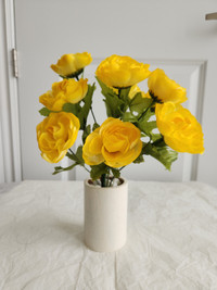 12 inch tall yellow roses silk flower with wooden vase
