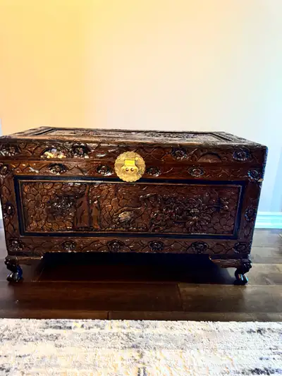 Antique wood chest, View more
