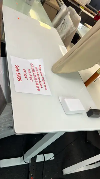 White Upite Glass Top Electric Height Adjustable Sit Stand Desk, View more