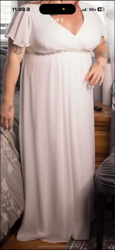 Simple Ivory Plus Size Wedding Dress With Rhinestone Belt, View more