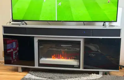 Meuble télé 72 po avec foyer électrique intégré etbarre de son, View more