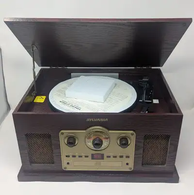Sylvania SRCD838 5-in-1 Turntable with CD, Cassette, Radio, Aux, View more