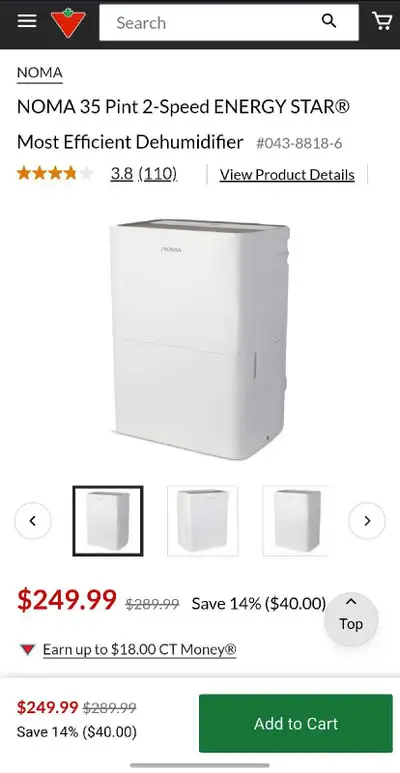 Noma 35 pint dehumidifier, View more