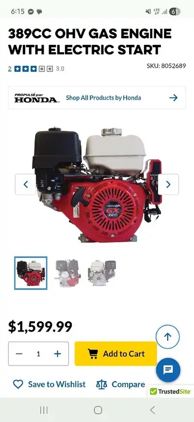 This brand-new Honda GX390 389cc OHV gas engine with electric start is still sealed in the original...