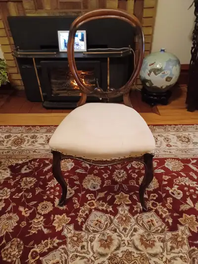 Solid wood probably walnut Victorian chair just needs upholstering. Frame work in excellent conditio...
