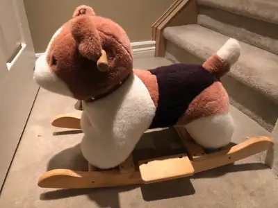 PLUSH ROCKING DOG with wood base, View more