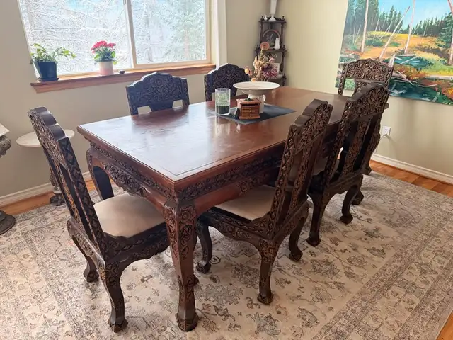 Antique Hand-Carved Dining Set Imported From Thailand in Dining Tables & Sets in Nelson - Image 2