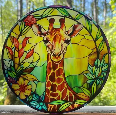 Pick up in Noelville. Delivery/Shipping also available. New, unused floral giraffe acrylic suncatche...