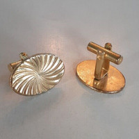 Vintage gold plated oval Cuff Links Cufflinks