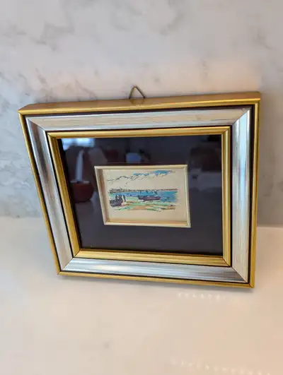Vintage Italian Fisherman and Sail Boats Picture with Goal Leaf, View more