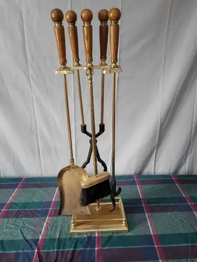 Fire Place Tools Brass and Oak Handles, View more